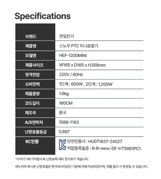 한일전기 미니온풍기 발 히터 전기난로 미니히터 가정용 PTC히터